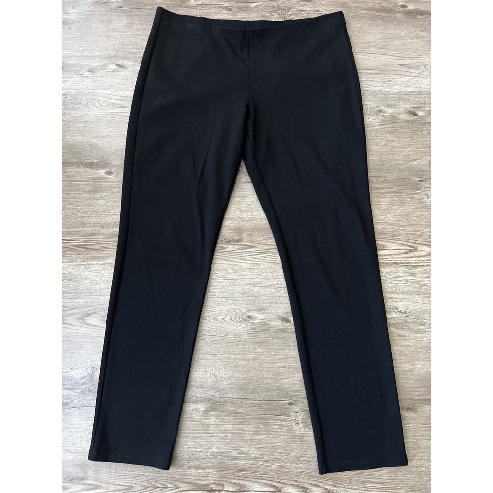 Eileen Fisher Washable Knit Pants Black Slim Full Length Womens Petite Large